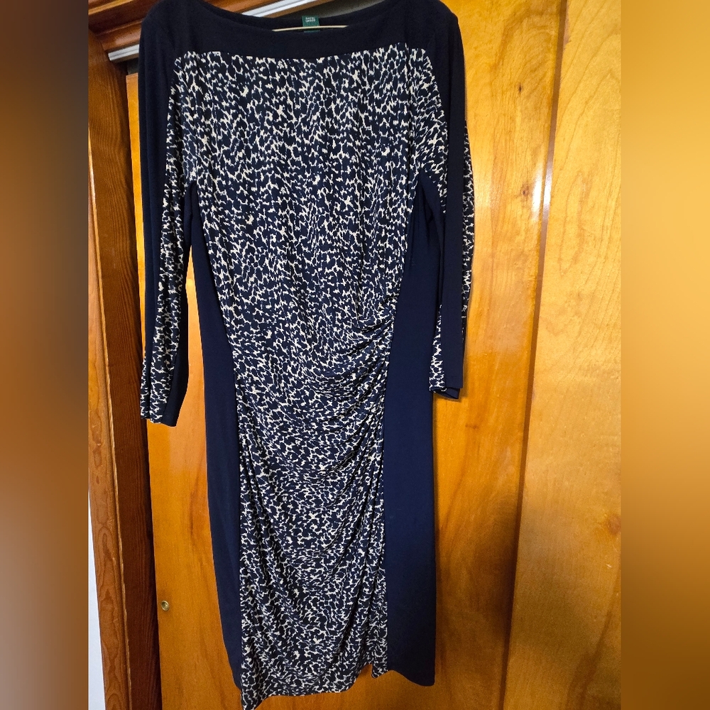 Ralph Lauren Blue And Cream Fitted Dress